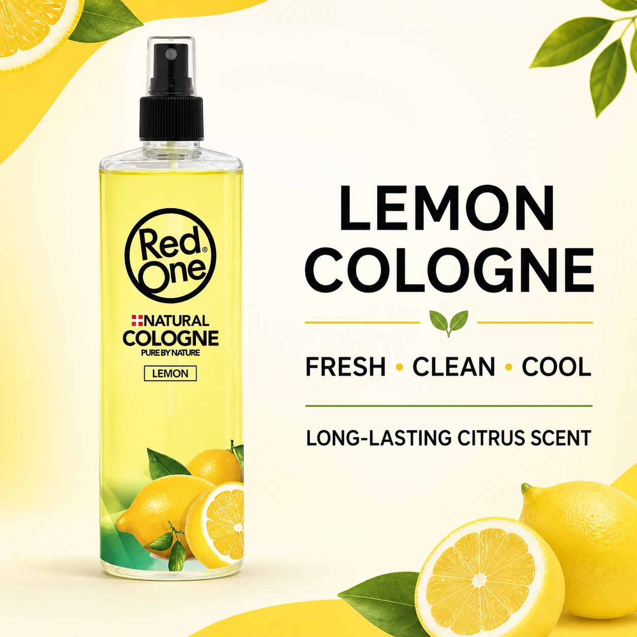 RedOne Lemon Cologne with fresh clean cool and long-lasting citrus scent benefits