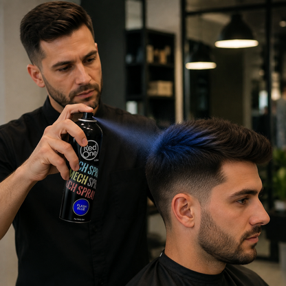 RedOne Magic Colour Blue 100ml applied to hair