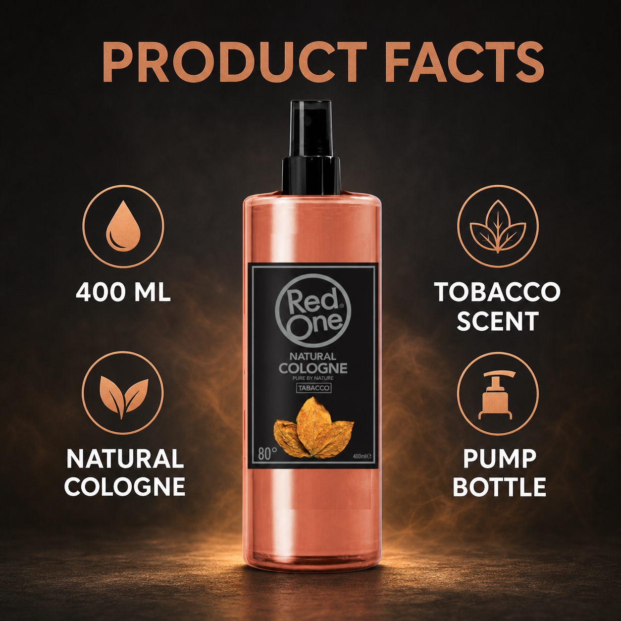 RedOne Natural Cologne Tobacco 400ml product facts and pump bottle