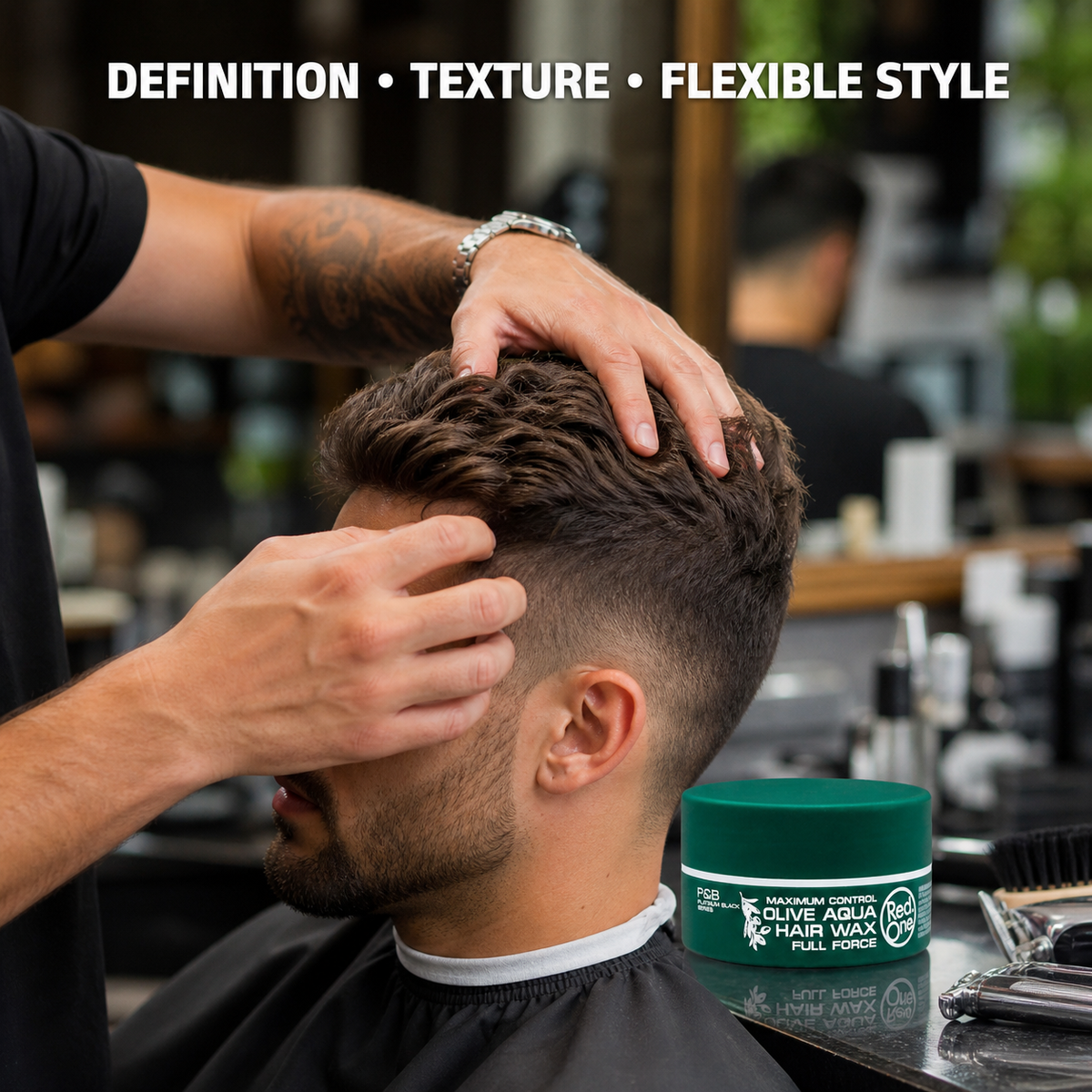 RedOne Olive Aqua Hair Wax in use - definition, texture and flexible style