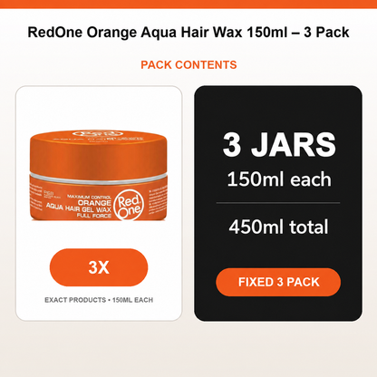 RedOne Orange Aqua Hair Wax fixed 3-pack contents: three 150ml jars, 450ml total