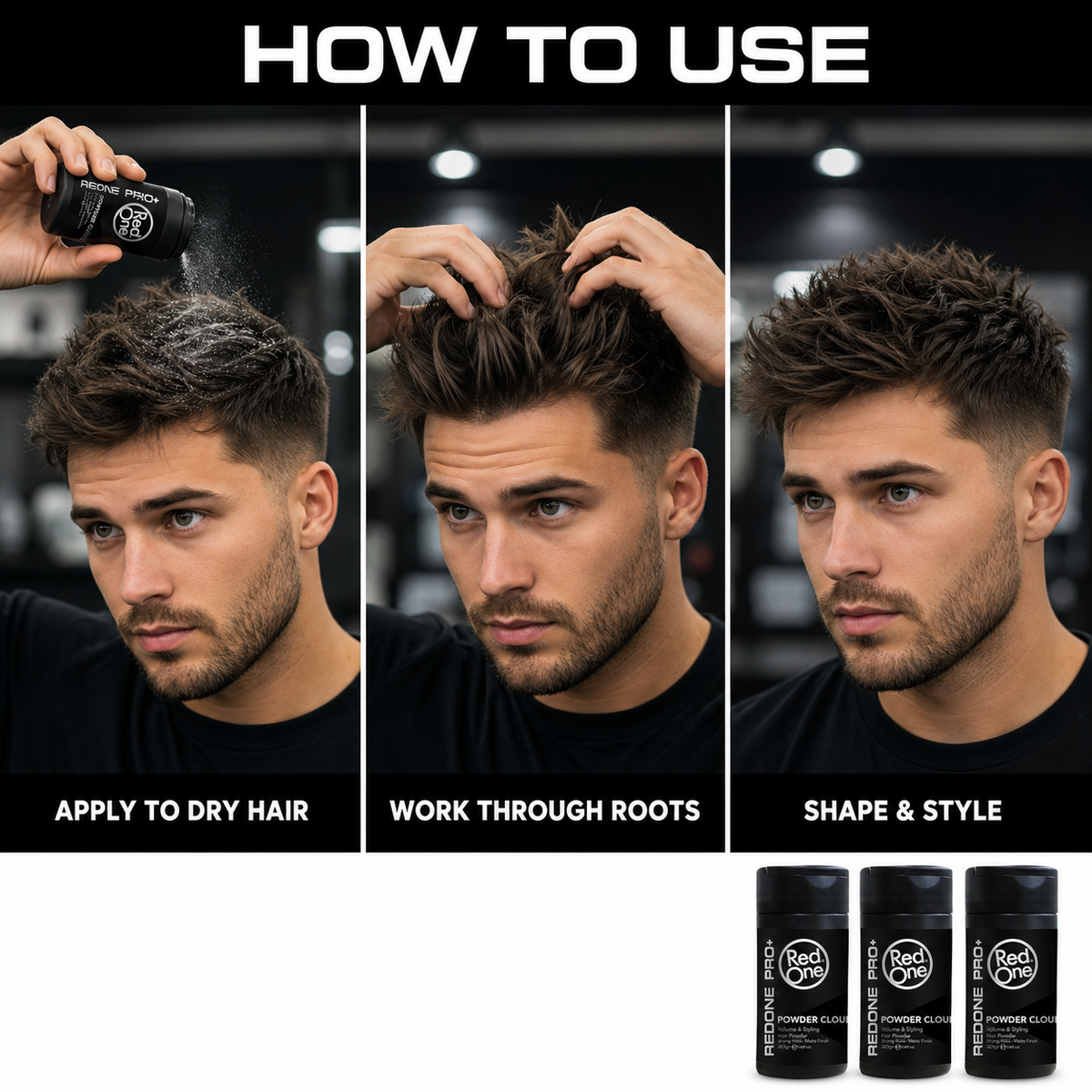 How to use RedOne Powder Wax Cloud on dry hair – 3 pack