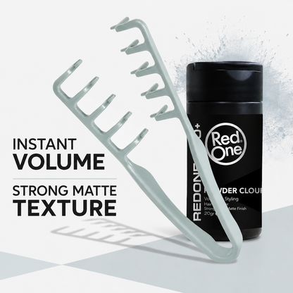 RedOne Powder Cloud 20g and blue texture comb instant volume and matte texture benefits