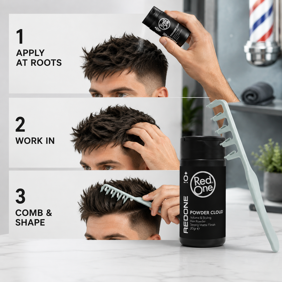 How to apply RedOne Powder Cloud at the roots and style with the texture comb