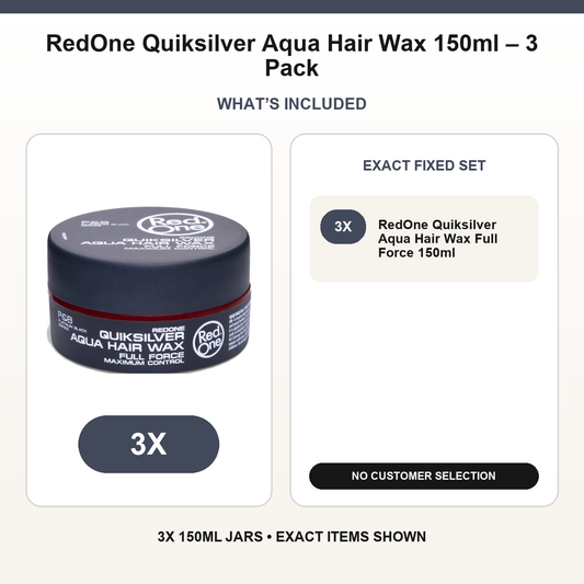 Three 150ml RedOne Quiksilver Aqua Hair Wax jars included in the fixed bundle