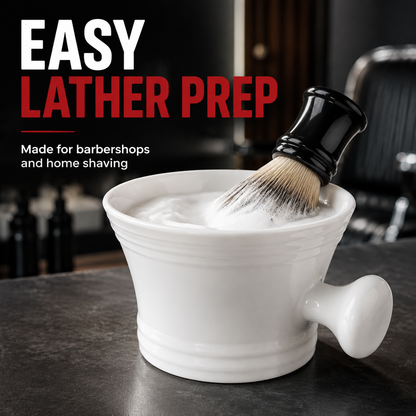 RedOne white shaving bowl benefit graphic for easy lather preparation