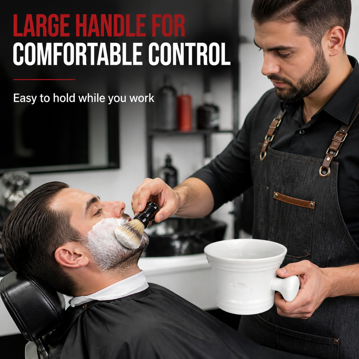 RedOne white shaving bowl shown with its comfortable handle