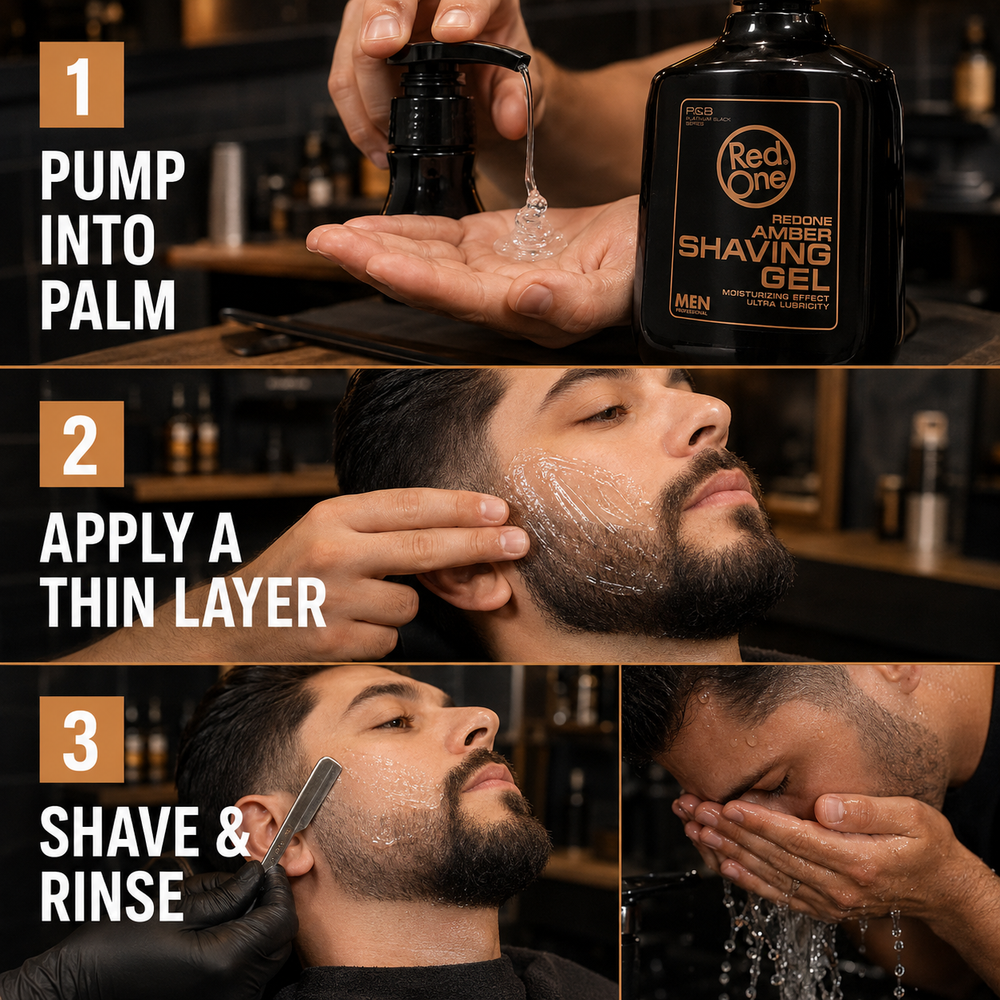 How to pump apply shave and rinse with RedOne Amber Shaving Gel 1000ml