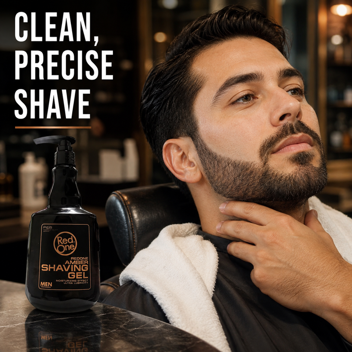 Clean precise beard-line shave using RedOne Amber Shaving Gel 1000ml