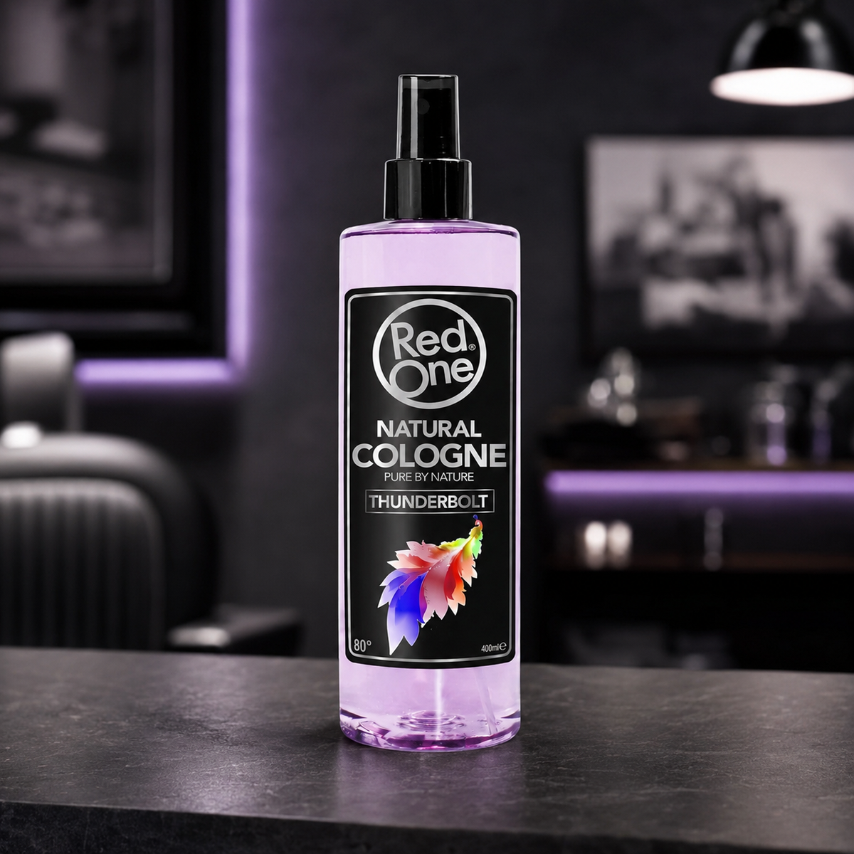 RedOne Silver Thunderbolt After Shave Cologne 400ml in a barbershop studio