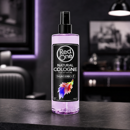 RedOne Silver Thunderbolt After Shave Cologne 400ml in a barbershop studio