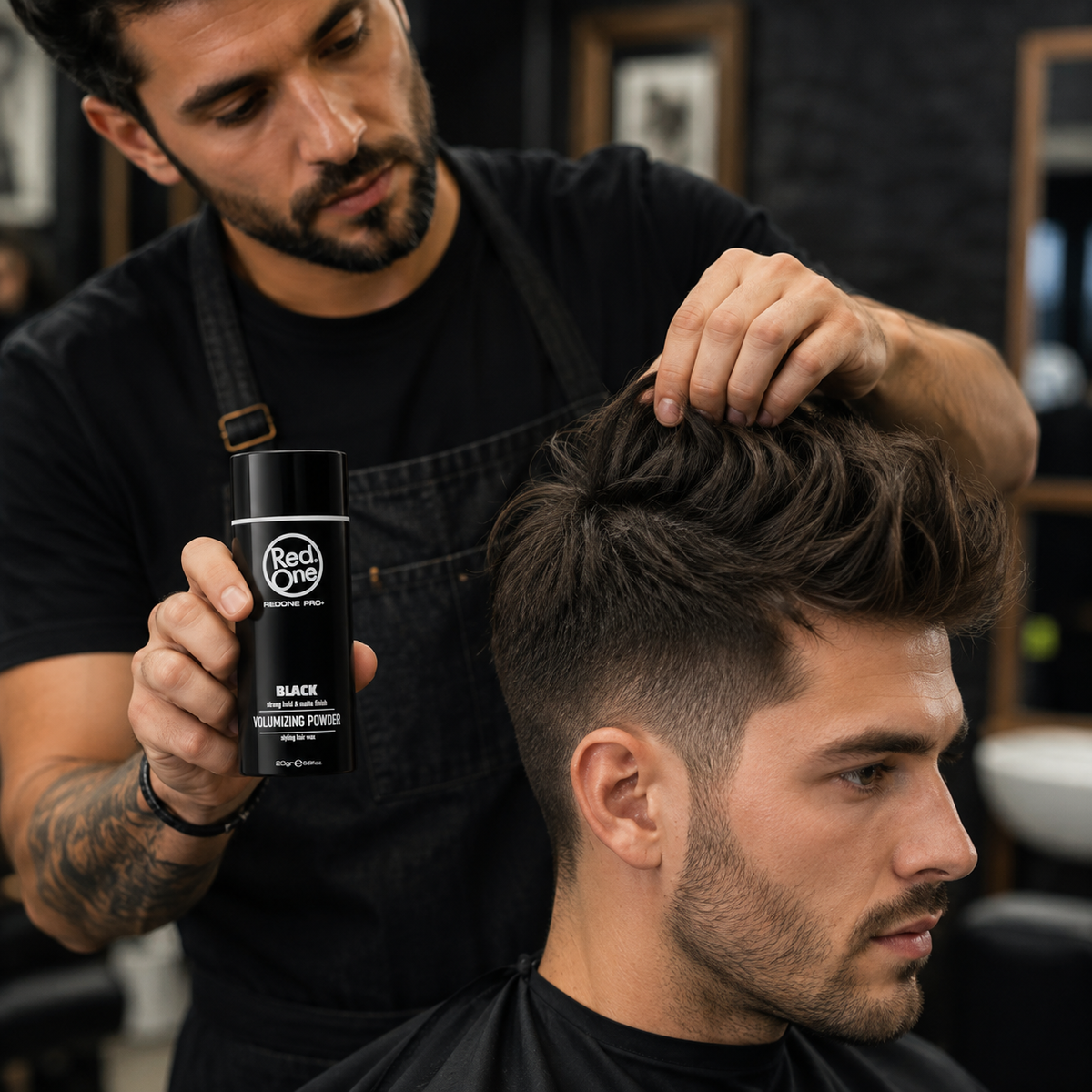 RedOne Premium Powder Wax Black 20g used to style hair