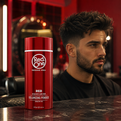 Textured hairstyle created with RedOne Premium Powder Wax Red 20g