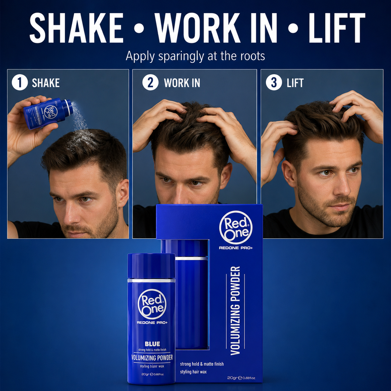 How to use RedOne Volumizing Powder Blue 20g at the roots