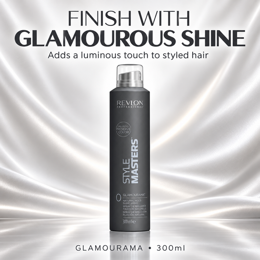 Glamourama Shine Spray adds a luminous touch to styled hair