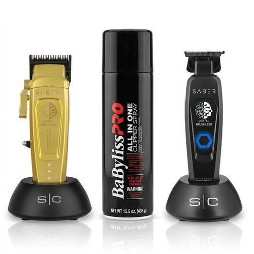Saber Clipper & Precision Trimmer + BabylissPRO Clipper Spray TRIO - MV hair and beauty