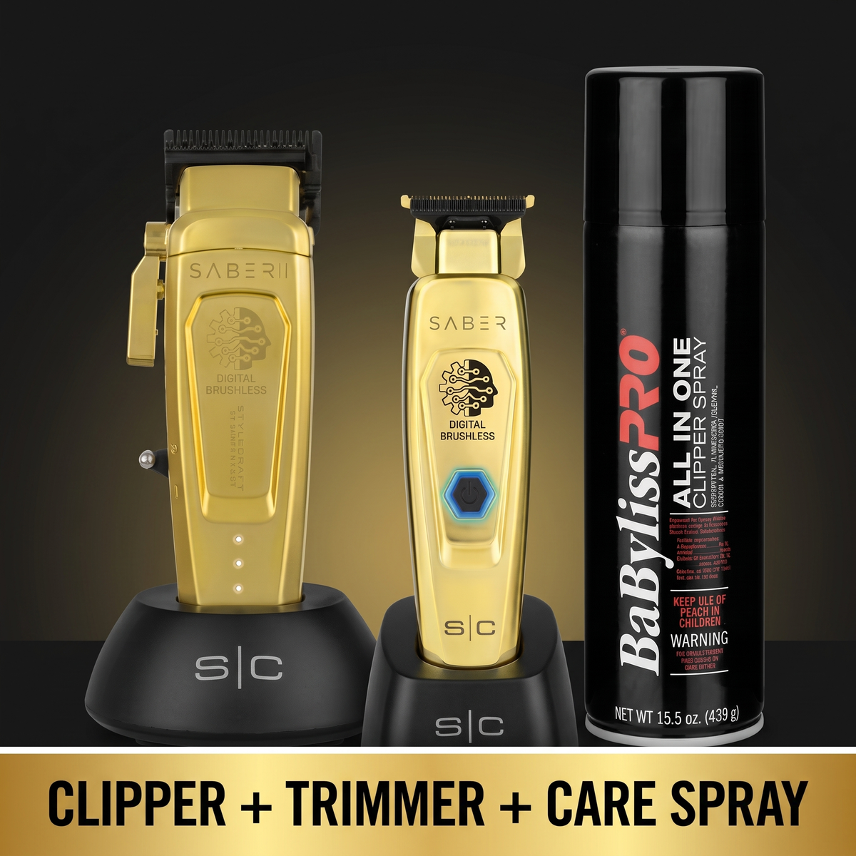 Saber Clipper & Trimmer Trio - clipper + trimmer + care spray