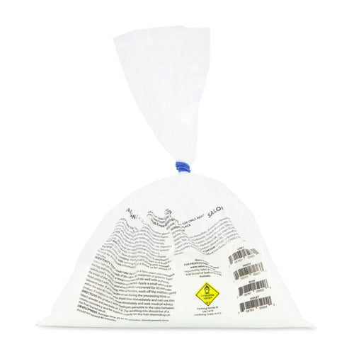 Rear of Salon & Co Powder Bleach 500g bag with directions and colour barcodes