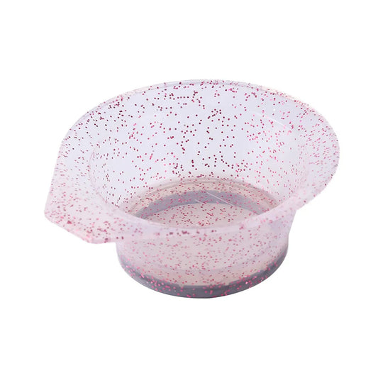 Pink glitter hair colour mixing bowl with handle and pouring spout