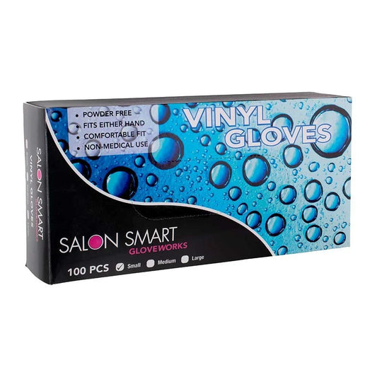 Salon Smart Clear Vinyl Gloves 100 pack box, Small size shown