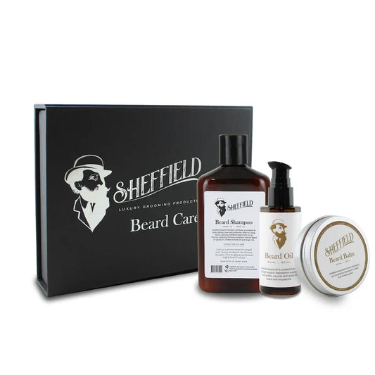 Sheffield Beard Care Pack in Royal with beard shampoo, oil and balm