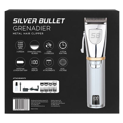 Silver Bullet Grenadier Metal Hair Clipper Silver - MV hair and beauty
