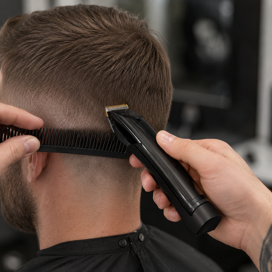 Silver Bullet Layback clipper used for a controlled clipper-over-comb cut