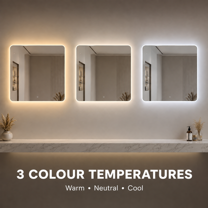 Square Touchless Tri-Colour LED Mirror – 90 x 90 cm - MV hair and beauty
