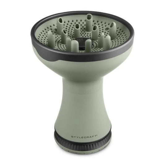 StyleCraft Sage 2-in-1 diffuser hair dryer in sage green, front view
