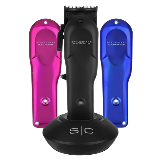 StyleCraft Rebel clipper with black, pink and blue interchangeable housings
