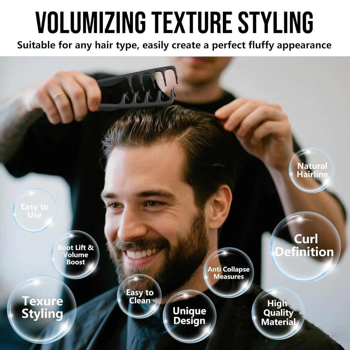 Texture Comb, Volumizing Fluffy Texture Styling Comb for Men and Women, Wide-Too - MV hair and beauty