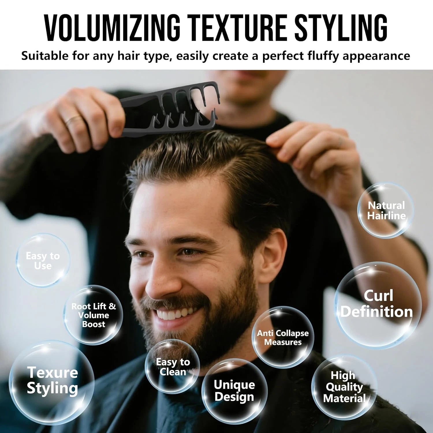 Texture Comb, Volumizing Fluffy Texture Styling Comb for Men and Women, Wide-Too - MV hair and beauty
