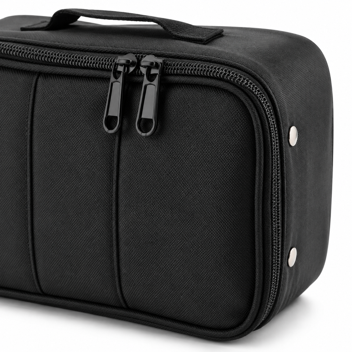 Toni&Guy black tool bag twin-zipper and fabric detail