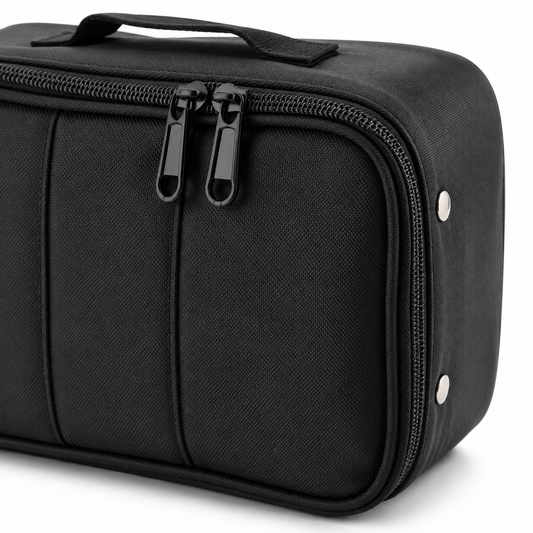 Toni&Guy black tool bag twin-zipper and fabric detail