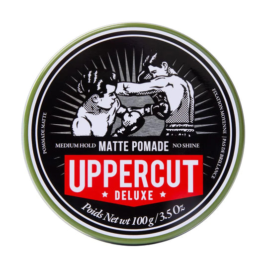 Uppercut Deluxe Matte Pomade 100g tin viewed from above