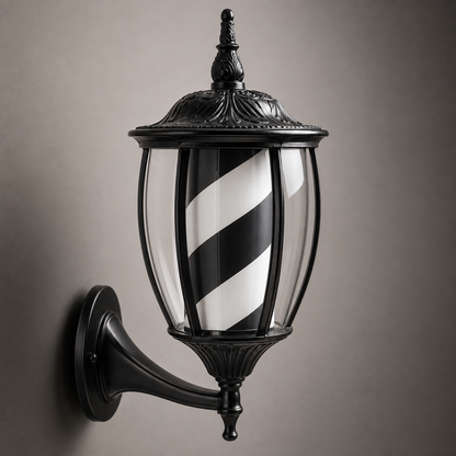 Vintage Black & White Barber Pole Light – 49 x 24cm housing and striped cylinder detail