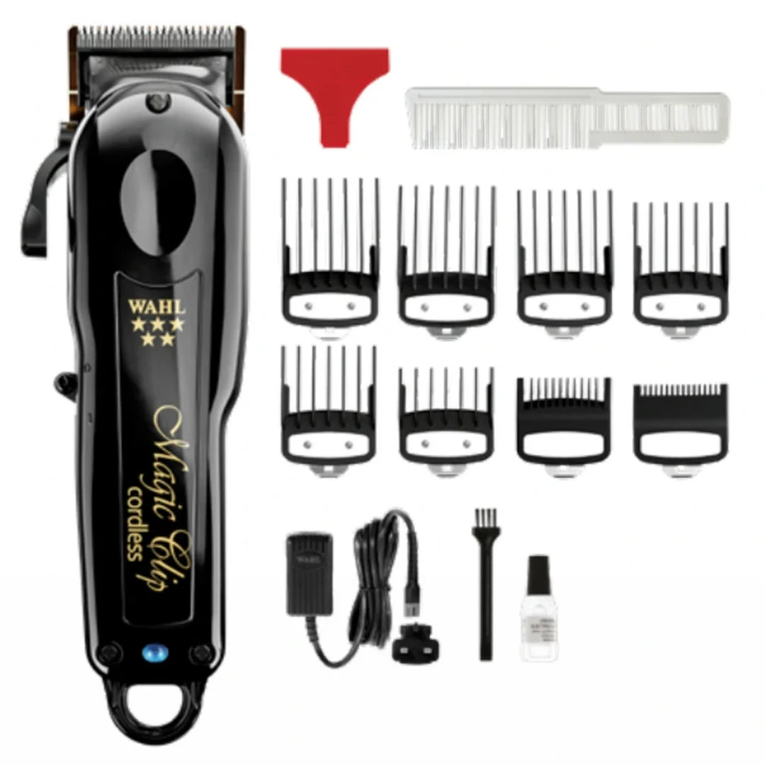 Wahl 5 Star Black Magic Clip with eight guides and included accessories