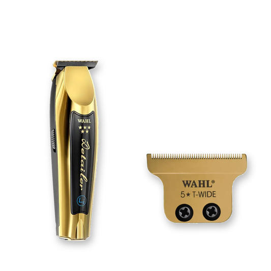 Wahl Gold Detailer + T-Wide Gold Blade exact products on a clean white background