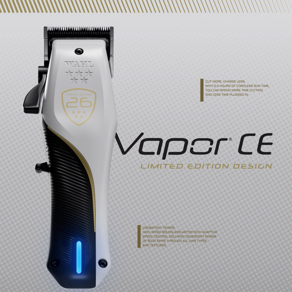 Wahl Vapor CE clipper graphic highlighting 2.5-hour cordless run time