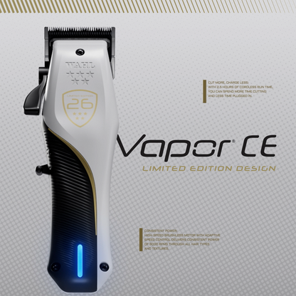 Wahl Vapor CE clipper graphic highlighting 2.5-hour cordless run time