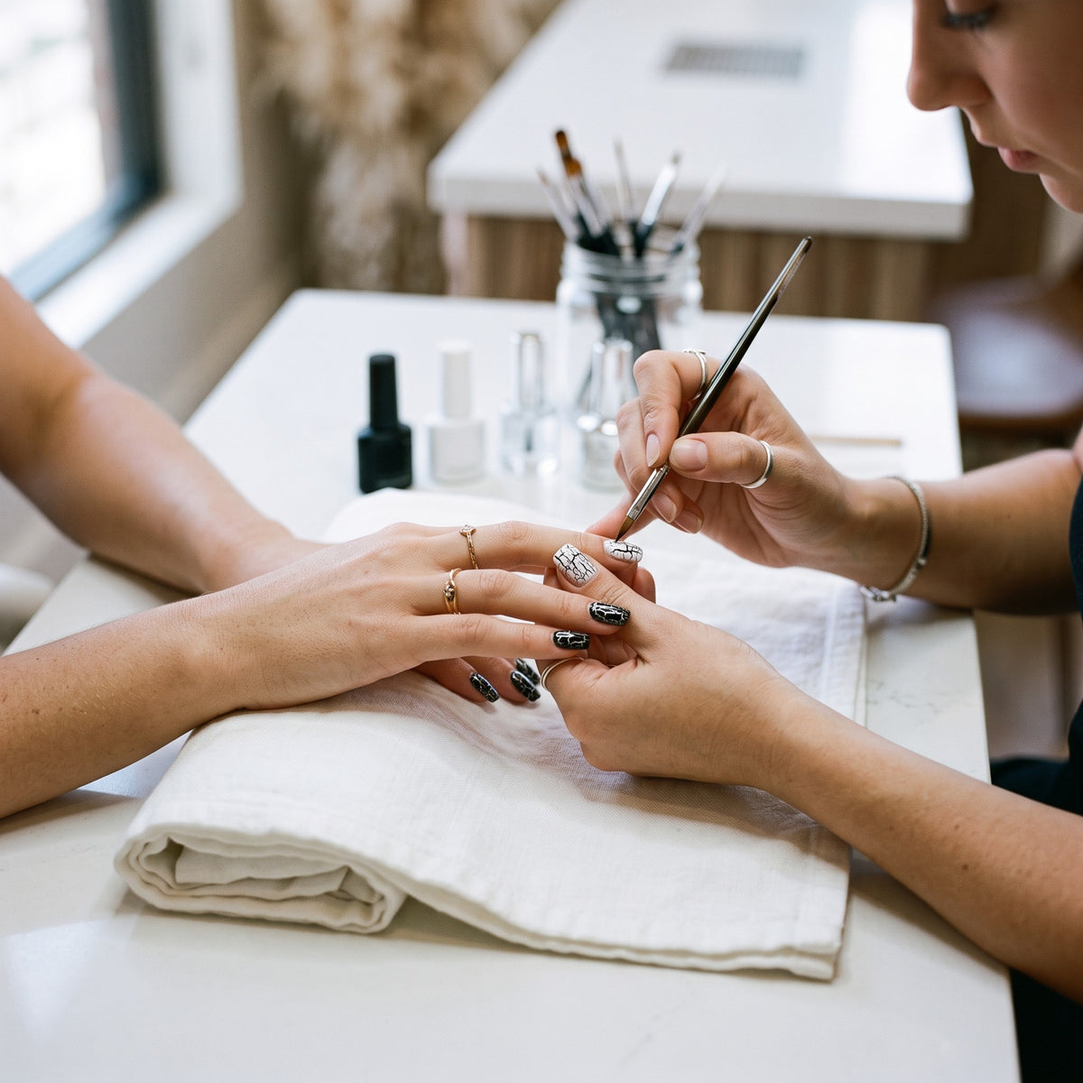 ACOS Crackle Gel Nail Art Short Course nail art in progress