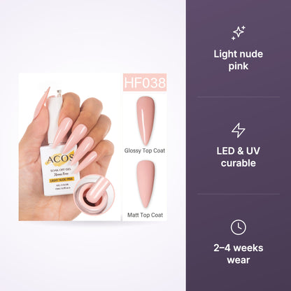ACOS HEMA-Free Gel Colour Light Nude Pink 038 – 15ml key benefits infographic