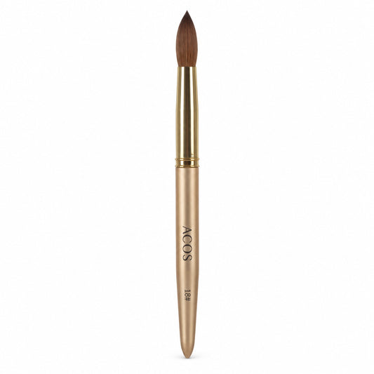 ACOS oval long acrylic nail brush size 18 with gold handle and brown bristles