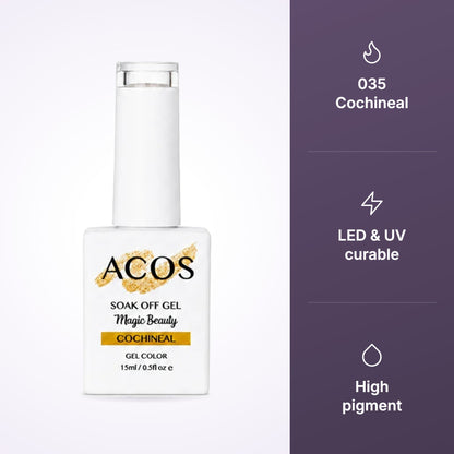 ACOS Magic Beauty Gel Polish 035 Cochineal 15ml key benefits infographic