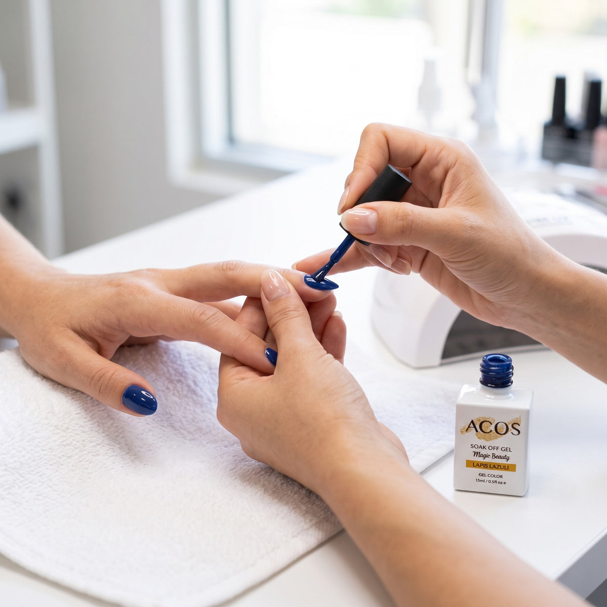 ACOS Magic Beauty Gel Polish Colour Light LAPIS LAZULI (038) in use