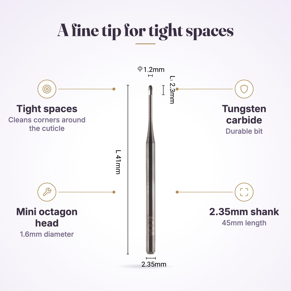 ACOS Mini Octagon Nail Drill Bit (Bit022) features infographic