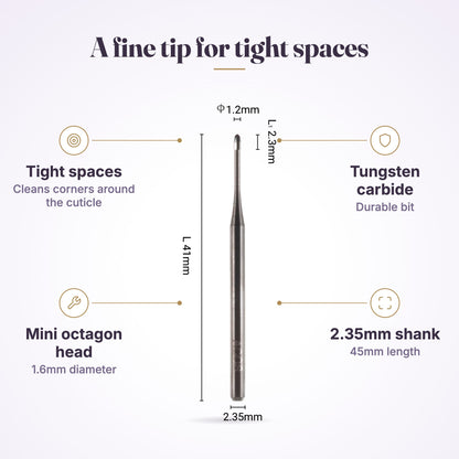 ACOS Mini Octagon Nail Drill Bit (Bit022) features infographic