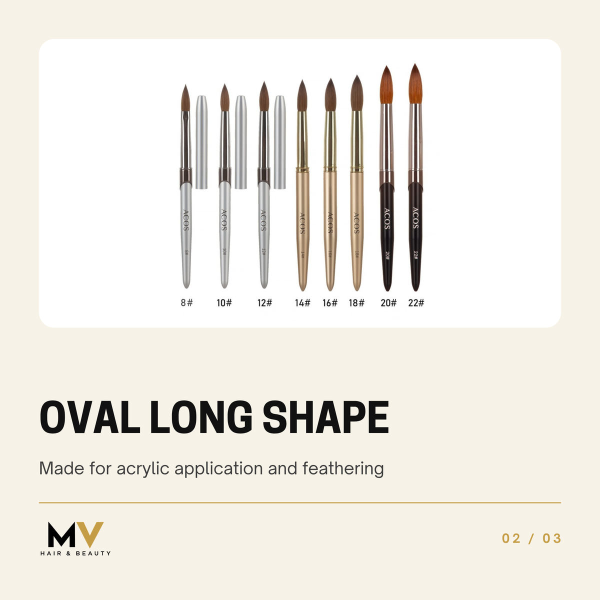ACOS Kolinsky Sable Acrylic Brush Oval Long, Oval long shape
