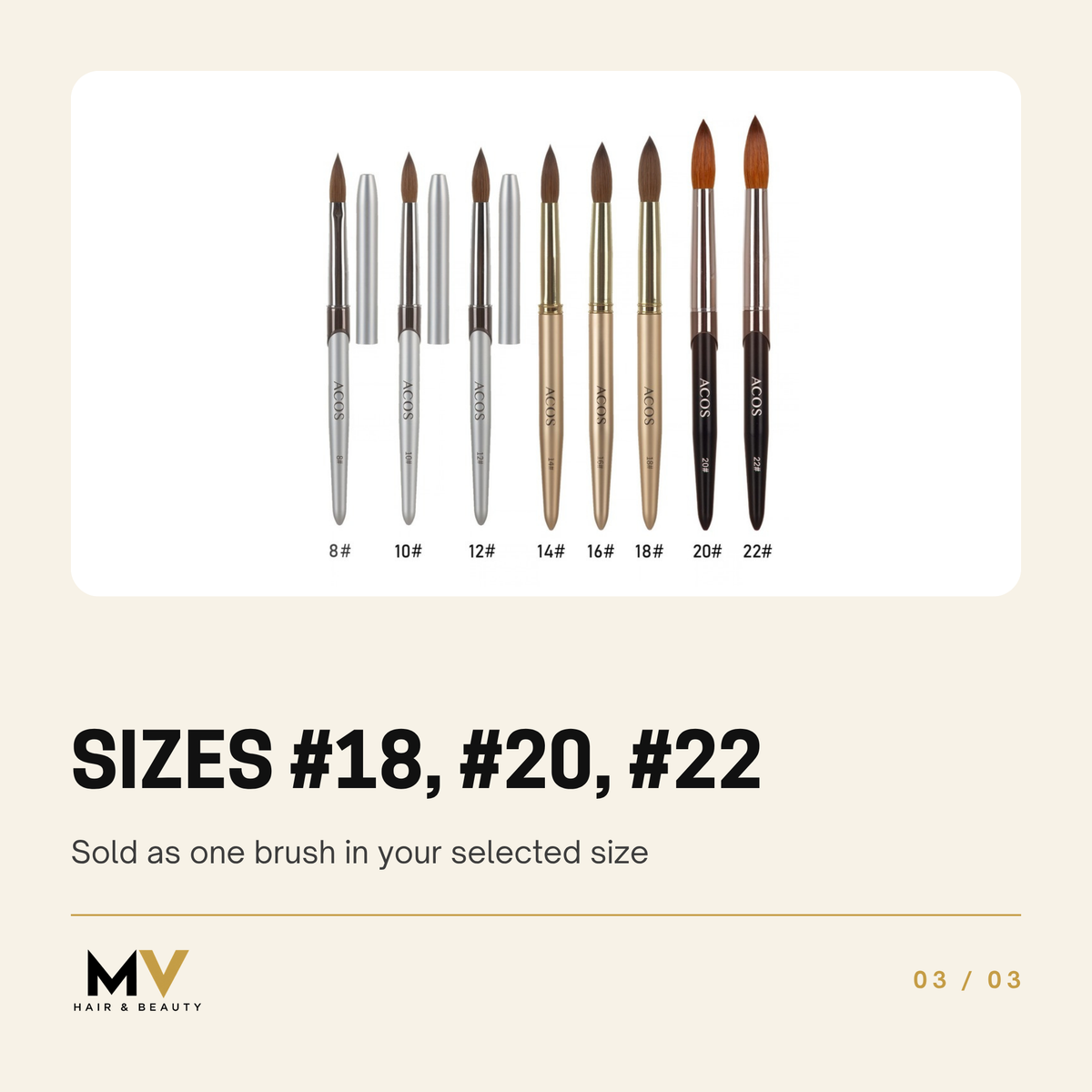 ACOS Kolinsky Sable Acrylic Brush Oval Long, Sizes #18, #20, #22
