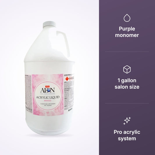 AEON Purple Acrylic Nail Liquid Monomer 1 gallon with purple monomer and salon size icons